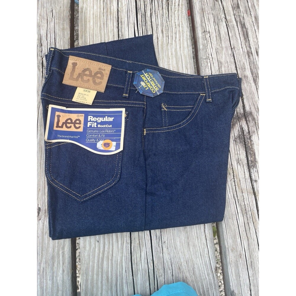 Vintage Lee Jeans New Deadstock Mens 30x36 Boot Cut USA Reg Fit Leather Patch